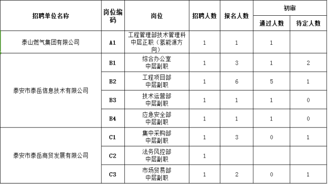 泰安市泰山城建集团有限公司部分权属企业   带职务人员报名情况公示
