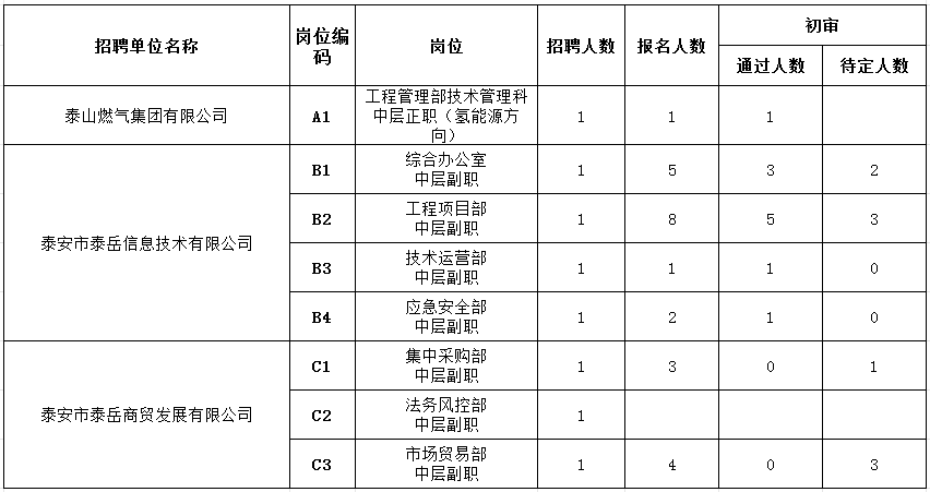 泰安市泰山城建集团有限公司部分权属企业带职务人员报名情况公示