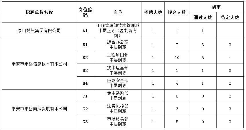 2025年1月6日泰安市泰山城建集团有限公司部分权属企业 带职务人员报名情况公示