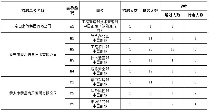 2025年1月7日泰安市泰山城建集团有限公司部分权属企业 带职务人员报名情况公示
